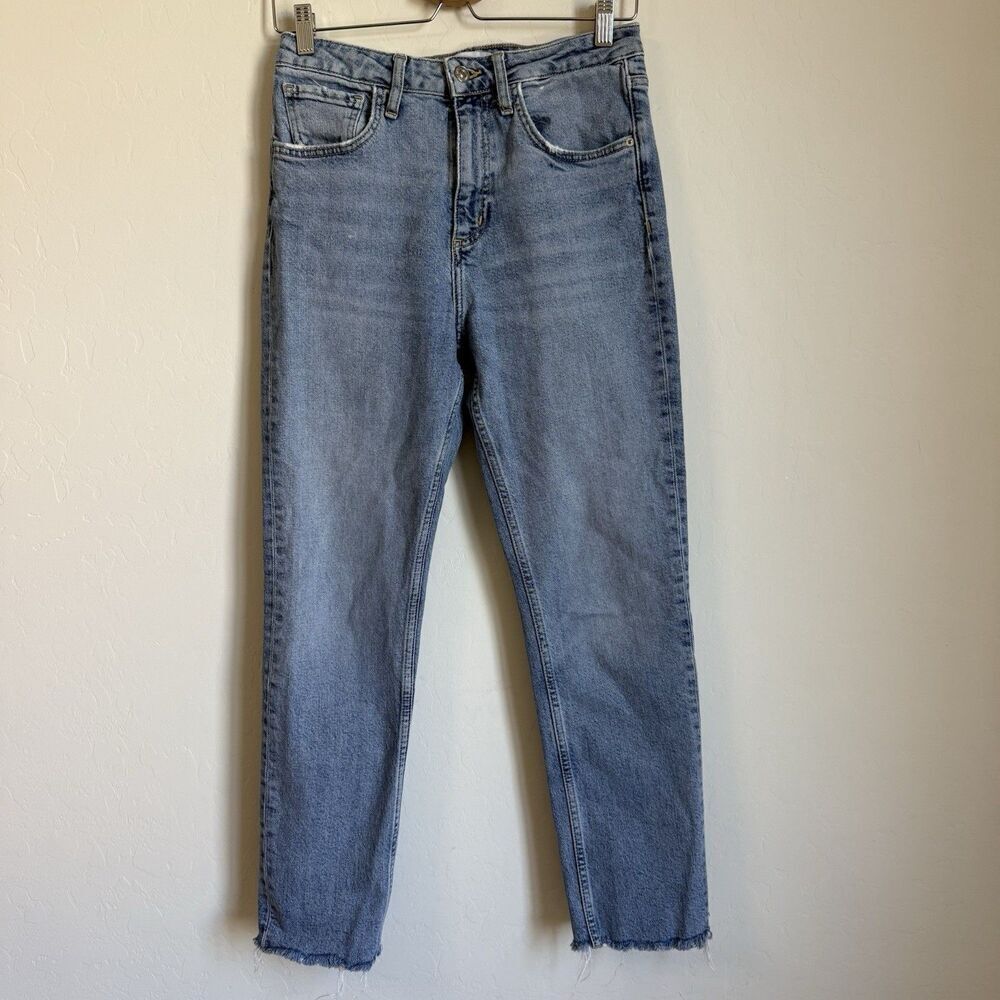 Zara Womens High Rise Slim Straight Raw Hem Ankle Vintage Wash Jeans Size 6